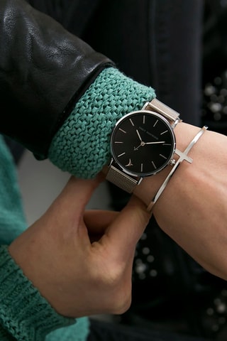 Montre à quartz en acier - Argenté et noir - Emily Westwood