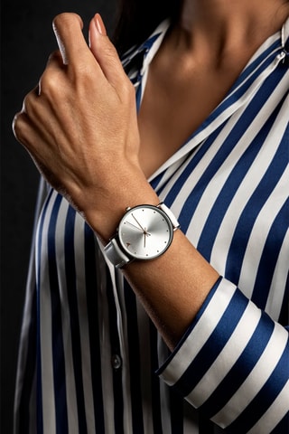 Montre à quartz en cuir - Blanc et argenté  - Emily Westwood