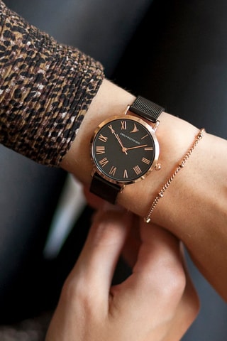 Montre à quartz en acier - Noir et doré rose - Emily Westwood
