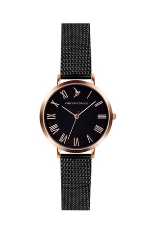 Montre à quartz en acier - Noir et doré rose - Emily Westwood