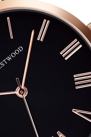 Montre à quartz en acier - Noir et doré rose - Emily Westwood