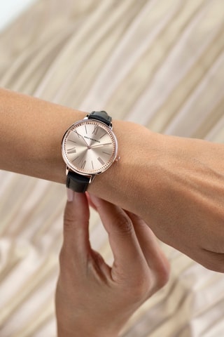 Montre à quartz en cuir - Noir et rose - Emily Westwood