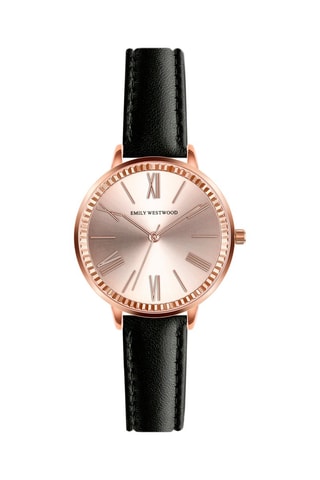 Montre à quartz en cuir - Noir et rose - Emily Westwood