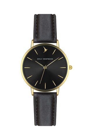 Montre à quartz en cuir - Noir et doré - Victoria Walls
