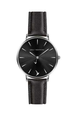 Montre à quartz en cuir - Noir et argenté - Emily Westwood