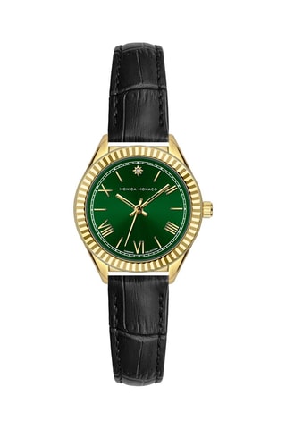 Montre à quartz en cuir et diamant - Noir et doré