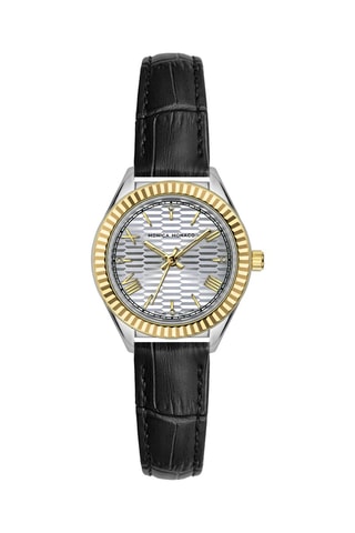 Montre à quartz en cuir et diamants - Noir et doré