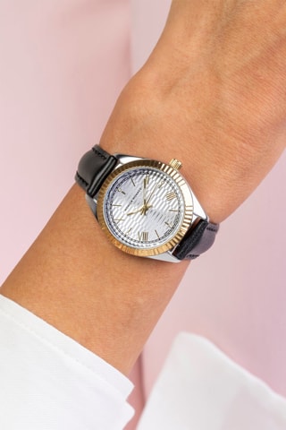 Montre à quartz en cuir et diamants - Noir et doré