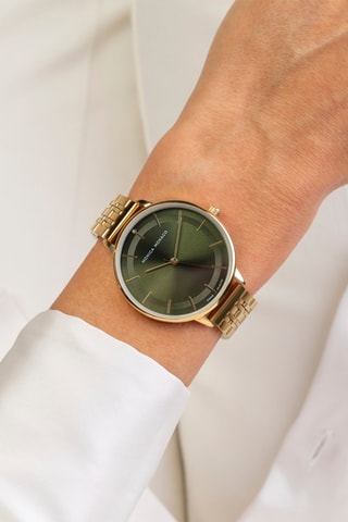 Montre à quartz en acier et diamant - Doré et vert foncé