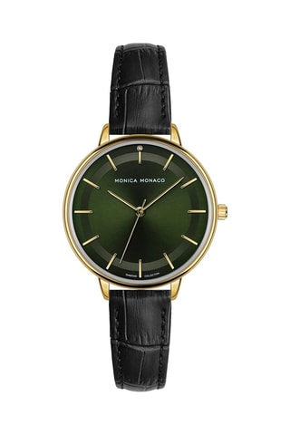 Montre à quartz en cuir et diamant - Noir et doré