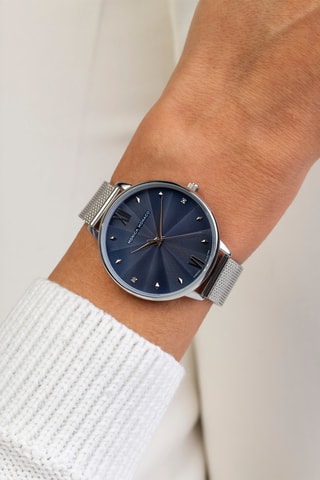Montre à quartz en acier et diamants - Argenté et bleu marine