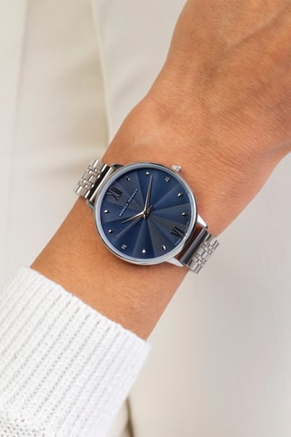 Montre à quartz en acier et diamants - Argenté et bleu marine