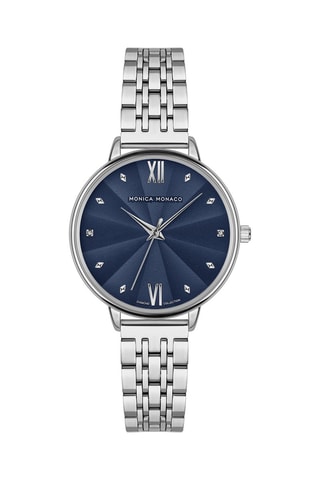 Montre à quartz en acier et diamants - Argenté et bleu marine