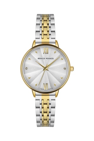 Montre à quartz en acier et diamants - Argenté et doré