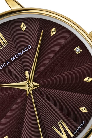 Montre à quartz en acier et diamants - Doré et bordeaux