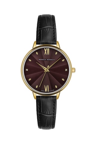Montre à quartz en cuir et diamants - Noir et doré