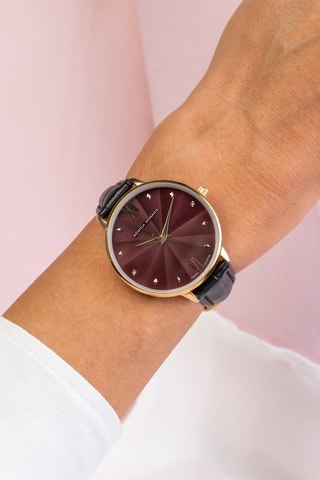Montre à quartz en cuir et diamants - Noir et doré