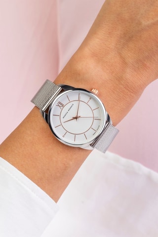 Montre à quartz en acier et diamants - Argenté et blanc