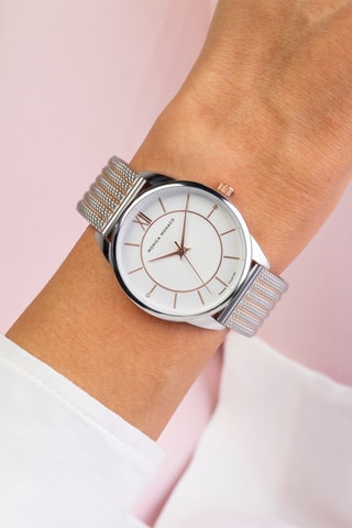 Montre à quartz en acier et diamants - Argenté et doré rose