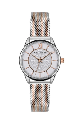 Montre à quartz en acier et diamants - Argenté et doré rose