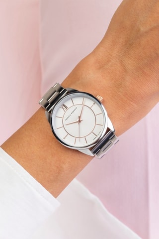Montre à quartz en acier et diamants - Argenté et blanc