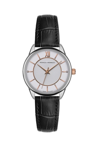 Montre à quartz en cuir et diamants - Noir et argenté
