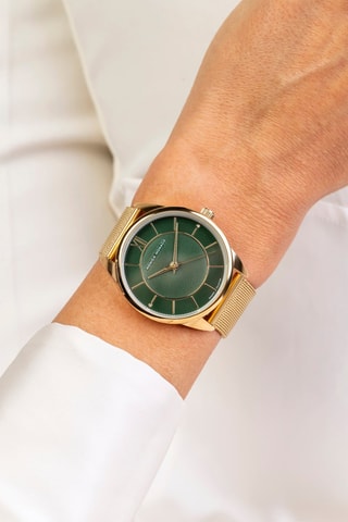 Montre à quartz en acier et diamants - Doré et vert foncé