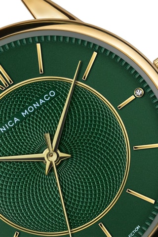 Montre à quartz en acier et diamants - Doré et vert foncé