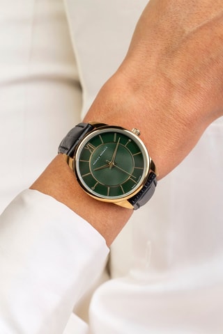 Montre à quartz en cuir et diamants - Noir et doré