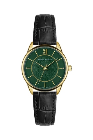 Montre à quartz en cuir et diamants - Noir et doré