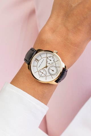 Montre à quartz en cuir et diamants - Noir et doré