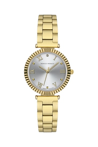 Montre à quartz en acier et diamant - Doré et argenté