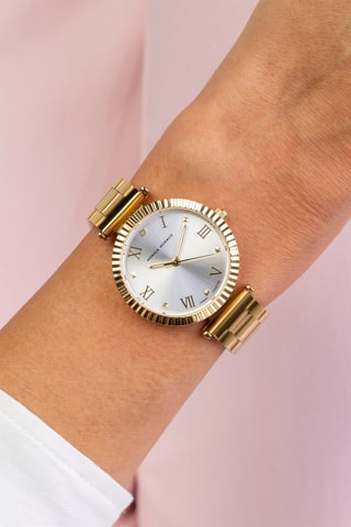 Montre à quartz en acier et diamant - Doré et argenté