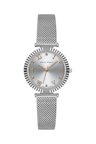 Montre à quartz en acier et diamant - Argenté