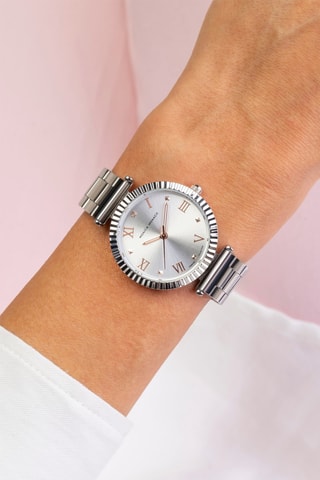 Montre à quartz en acier et diamant - Argenté
