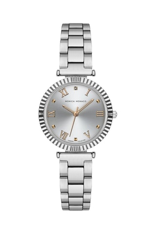 Montre à quartz en acier et diamant - Argenté