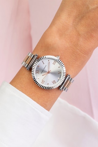 Montre à quartz en acier et diamant - Argenté et doré rose
