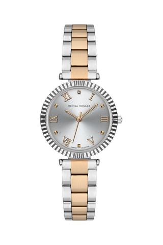 Montre à quartz en acier et diamant - Argenté et doré rose