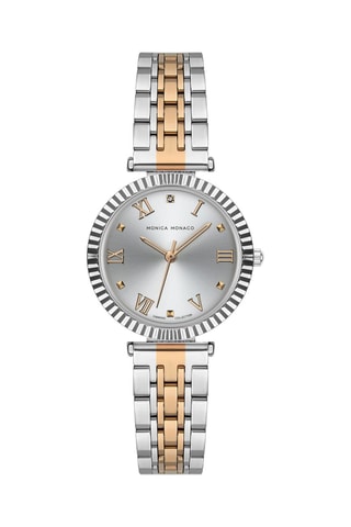 Montre à quartz en acier et diamant - Argenté et doré rose