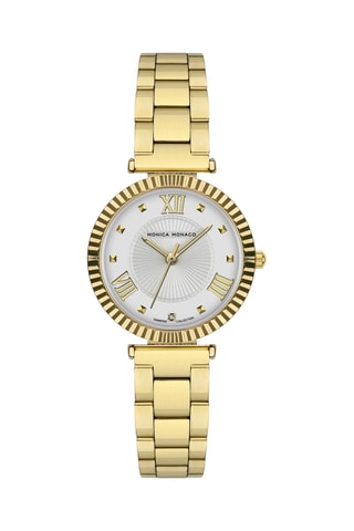 Montre à quartz en acier et diamant - Doré et argenté