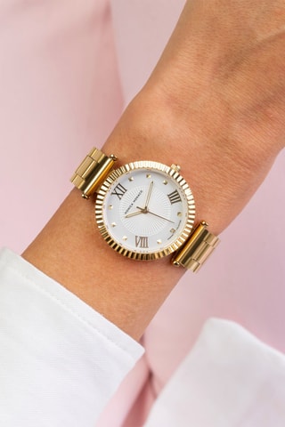 Montre à quartz en acier et diamant - Doré et argenté