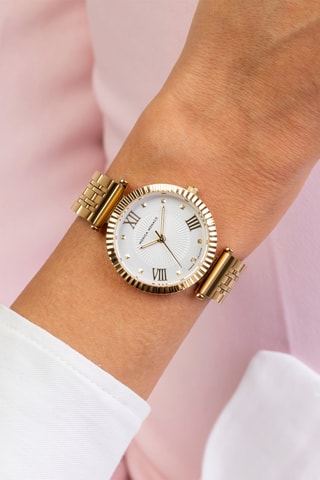 Montre à quartz en acier et diamant - Doré et argenté- Monica Monaco