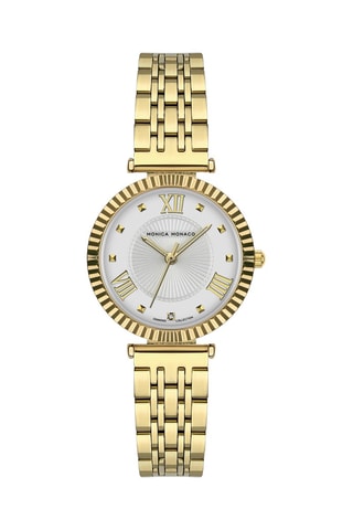 Montre à quartz en acier et diamant - Doré et argenté- Monica Monaco