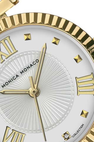 Montre à quartz en acier et diamant - Doré et argenté- Monica Monaco