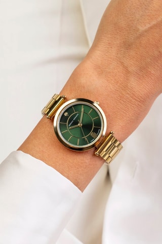 Montre à quartz en acier et diamant - Doré et vert foncé