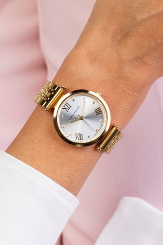 Montre à quartz en acier et diamant - Doré et argenté