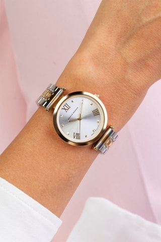 Montre à quartz en acier et diamant - Argenté et doré
