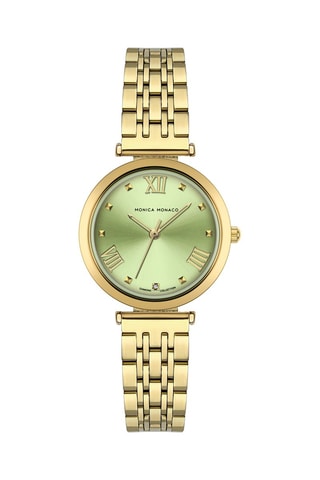 Montre à quartz en acier et diamant - Doré et vert clair