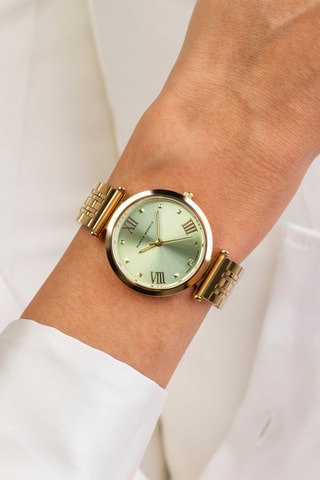 Montre à quartz en acier et diamant - Doré et vert clair