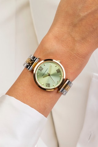 Montre à quartz en acier et diamant - Argenté et doré